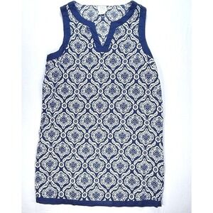 Sigrid Olsen Linen Dress, Sleeveless Blue White Patterned, Casual, Sz S-EUC